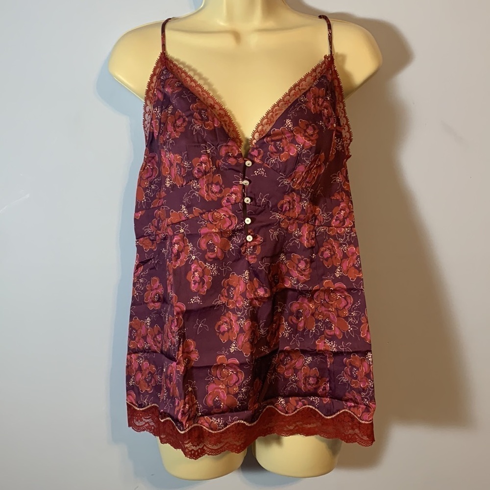 Intimately free people size med Floral Purple Red babydoll Cami satin lace NWOT
